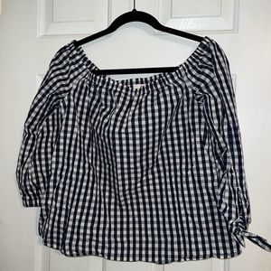 Navy Checkered Vineyard Vines Off-the-Shoulder Top
